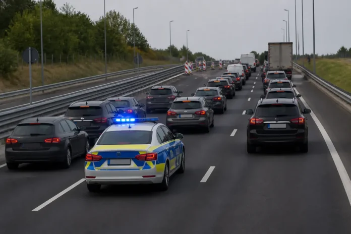 De ce merge o mașină de Poliție între benzile autostrăzii