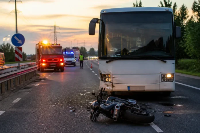 Motociclist și pasageră răniți după impactul cu un autocar, pe centura Timișoarei Motociclist și pasageră răniți după impactul cu un autocar, pe centura Timișoarei