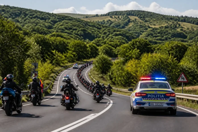 Paradă moto în Gorj, sub escorta polițiștilor rutieri care au vegheat siguranța drumurilor